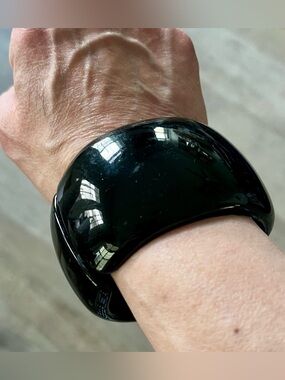 Vintage Black Lucite Clamper Bracelet Wide Mod Modernist Statement Cuff